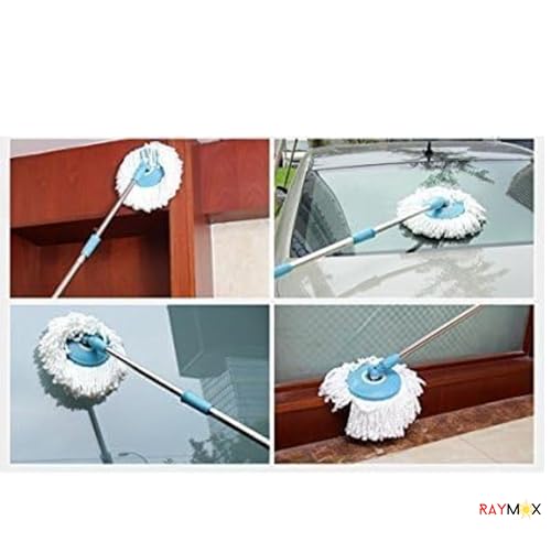 Image of RAYMOX Classic Spin Mop Spares Set Handle with Microfibers Refill Standing Magic Pocha with Easy Grip Handle Mop Stick Rod ( All in One Mop Stick Use )