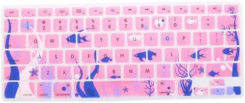 Case Star Ocean series Pink Keyboard Silicone Cover Skin With The Seaweed And Fish Pattern for 13" 15" RETINA MacBook Pro Aluminum Unibody (Black keys, withOUT DVD rom, 13.3 .15.4-inch diagonal screen
