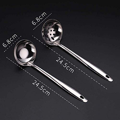 2pcs Stainless Steel Soup Ladle Skimmer Spoon Set Soup Spoon Hangable Kitchen Utensil Tool - immagine 3