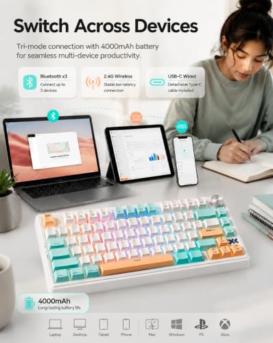 Lenovo K5 Pro 75% Wireless Mechanical Keyboard, Hot-Swappable, Peach Mint - image 2