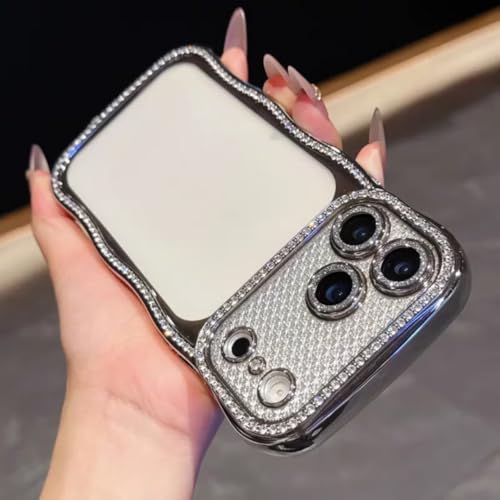 Coque iPhone 13 Pro transparente à bords ondulés et strass argentés