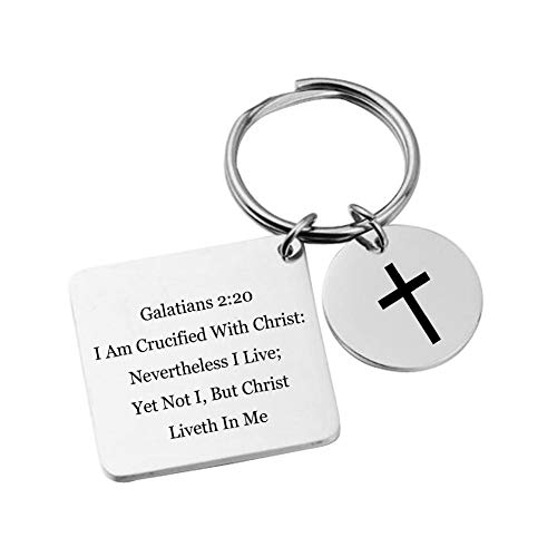 LiFashion Personalized Bible Verse Keychain,Stainless Steel Customized Engrave Bible Verse Cross Dog Tag Christian Keyring