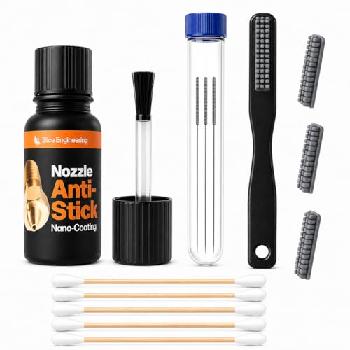 Slice Engineering nozzle cleaning bundle with anti-stick coating applicator — the 300°C-rated barrier that keeps debris off a hotend
