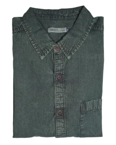 Image of Amazon Brand - INKAST Men Washed Cotton Twill Denim Casual Button Down Shirt | Full Sleeves | Regular Fit | Stylish Summer - Everyday Wear