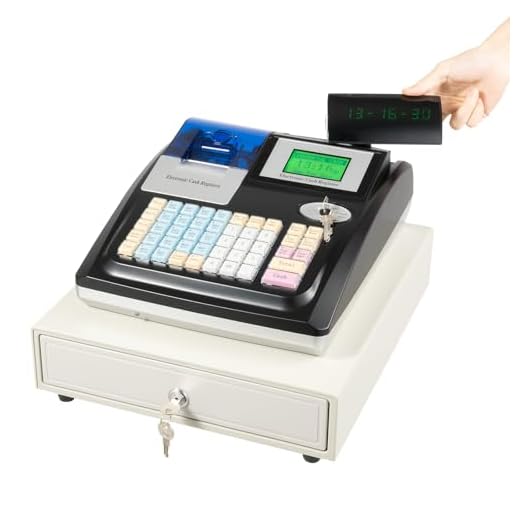 Cash Drawer Small Business Electronic Cash Register Thermal Cash Register With Cash Drawer, Customer-Facing Digital LED Display, Thermal Receipt Printing, 48 Keyboards, 36 Departments, 50 Clerk, Black