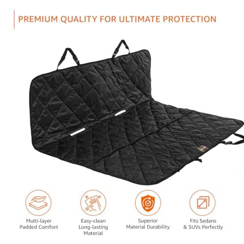 Image of Waterproof Dog Car Seat Cover for Back Seat - Non-Slip Travel Hammock with Headrest Straps & Anchors, Scratchproof Polyester Protector for Dogs & Cats, Fits SUVs & Sedans- 56.5x60 in - Black
