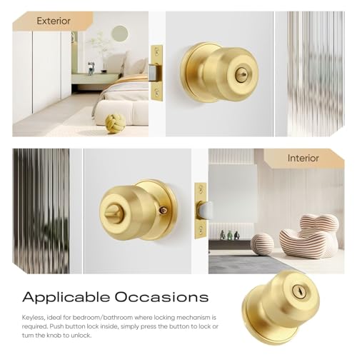 Leydebong 5 Pack Door Knobs Privacy Door Knob for Bedroom or Bathroom Interior Door Knobs, Gold Door Knob with Lock by Leydebong - Image 2