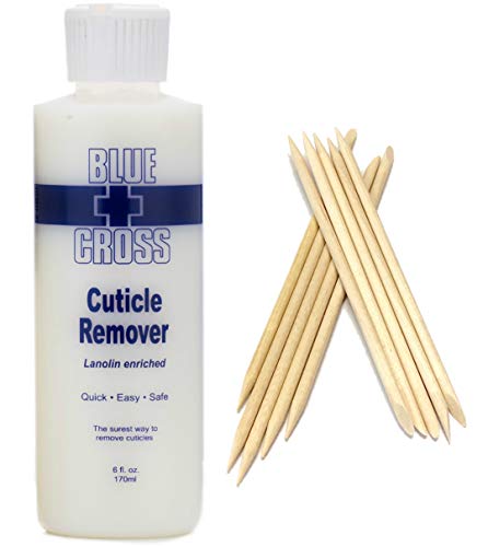 Blue Cross Cuticle Remover 6 Ounce Bundle with SMFE Wooden Cuticle Sticks