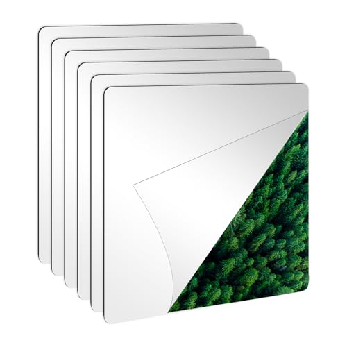 Kemborsi - 6 Pack Acrylic Mirror,8x8 Inch Self Adhesive Acrylic Tiles 2mm Thick Mirrors Stick on Mirrors for Wall,Flexible Plastic Mirror Sheets Wall Stickers for DIY Decoration in Living Room Bathroom