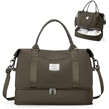 Travel Duffel Bag 18x14x8 Inches Carry On Bag for Airplanes Weekender Overnight Bag for Women with Trolley Sleeve Travel Bag Spirit with Shoes Compartment Sport Tote Gym Bag DarkBrown