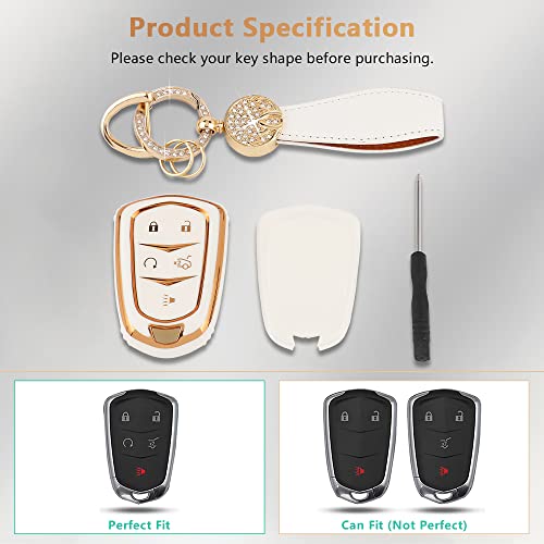 Pifoog Key Fob Cover Accessories For Cadillac Premium Tpu Keys Case Shell Keychain For Cadillac Xt5 Xt6 Xt4 Cts Ct6 Ats Srx Xts Smart Key Covers White Gold Girly Women #TOP5