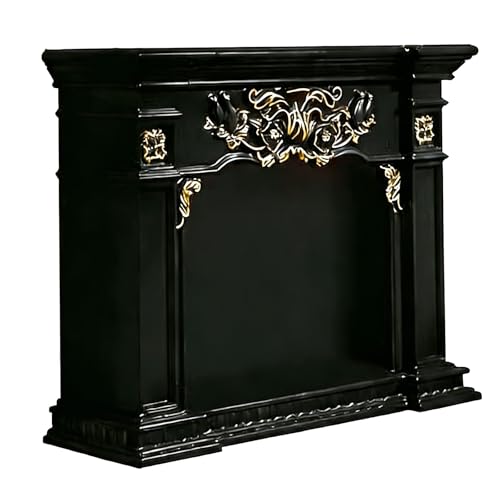 Image of Marble Fireplace Carved Floral Fireplace Mantel with Solid Wood Base Decorative Surround Fireplace Frame(Black,Medium)