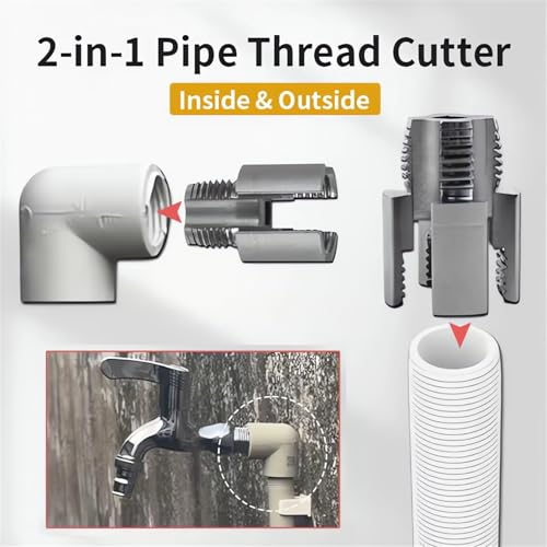 2 in 1 Integrated Internal & External Pipe Threading Tool 1/2 3/4 1 Npt 2025 Front Before PVC Pipe Re Threader Tool Electric Drill Thread Size Maker Kit for Plastic PPR Pipe Tap Die Set (1/2\" + 3/4\")