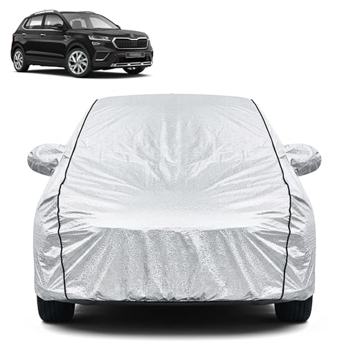 Image of Waterproof Car Cover for Skoda Kushaq | Dustproof, UV Resistant & Scratch Protection | Soft Cotton Lining | Triple Stitched | Mirror Pockets & Elastic Fit | Silver