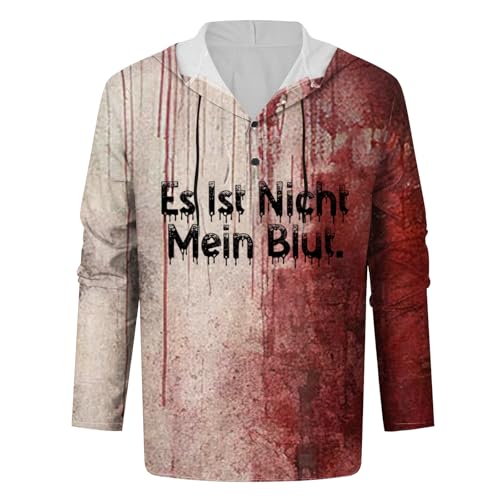 Camisa de manos sangrientas de Halloween para hombre, manga larga aterradora, abotonera, jersey de mascarada, camiseta de manga larga, camiseta de cosplay, camiseta de Halloween, camisa sangrienta