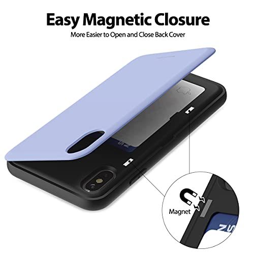 Goospery Magnetic Secure Bumper Compatible With Iphone Xs Max Case, Card Holder Wallet Case, Easy Magnet Auto Closure Protective Dual Layer Protection Sleek Iphone Case With Sticky Mirror – Purple #TOP3