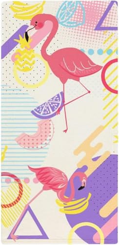 タオル フラミンゴ 果物 フェイスタオル 38X78cm 長め 大きめ ハンドタオル サンゴフリース 耐久性 ふわふわ ソフト 柔らか肌触り 肌に優しい やわらか 軽い 薄手 乾きやすい 抗菌防臭 家庭用、温泉、砂浜、スポーツなどにも最適 部屋の雰囲気を変