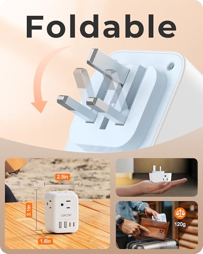 Image of LENCEN 2 Pack Foldable US to UK Plug Adapter, Type G Travel Outlet Adapter with 4 USB Charger(2 USB C), Power Adaptor for USA to Ireland Scotland Dubai Hong Kong England British Kenya London