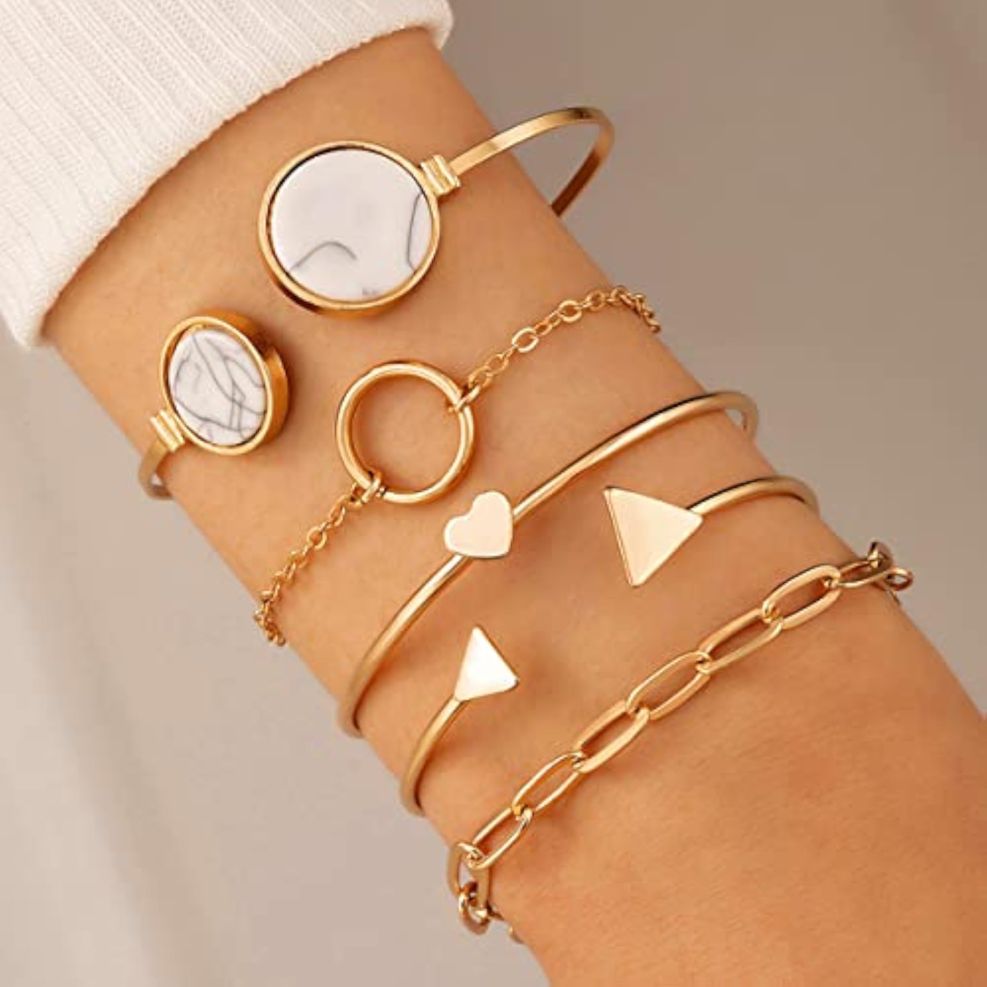 5pc Contemporary Stackable Bracelet Set, Gold Plated