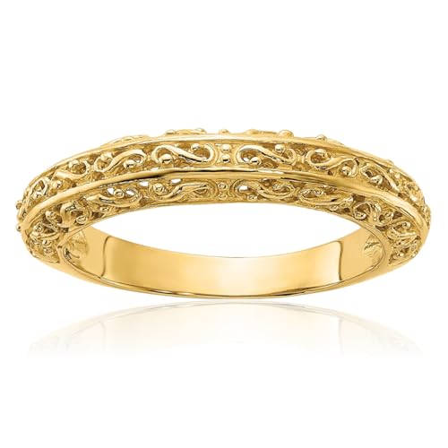 IceCarats 14K Solid Yellow Gold 3mm Antique Filigree Wedding Band Ring