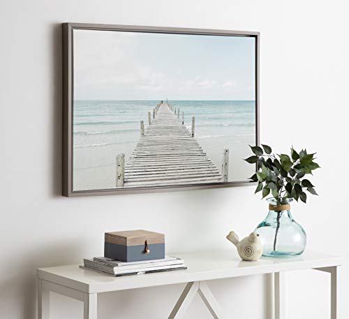 Kate and Laurel Sylvie Wooden Pier On The Beach Framed Canvas by Amy Peterson, 23x33 Gray, Coastal Calming Wall Decor for Your Living Room, Bedroom, Or Bathroom - Image 4