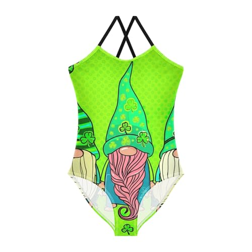 Gnomes Shamrock Hats Swimsuits for Girls Quick Dry Crossback One Piece Swimming Suits with Adjustable Strap 3T