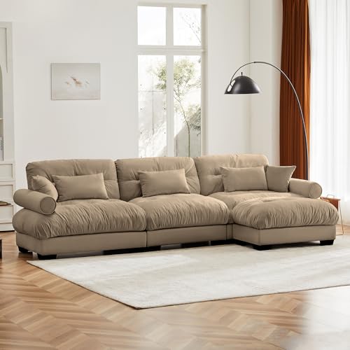 Image of SoarFlash Velvet Sectional Sofa Ottoman, Brown