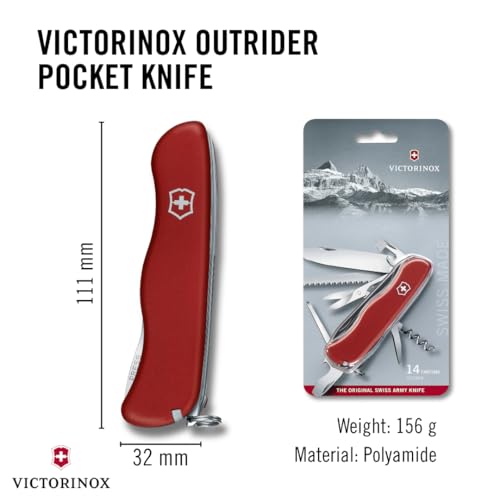 Victorinox Schweizer Taschenmesser Outrider, Swiss Army Knife, Multitool, 14 Funktionen, Feststellklinge, Schraubendreher