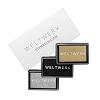 WELTWERK Stempelkissen Gold Silber wiederverwendbar [ungiftig & abwaschbar] – wasserbasiertes Pigmentkissen für Abdrücke – inkl. Bastelideen für Scrapbooking, Hochzeit, Weihnachten & Geschenke