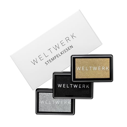 WELTWERK Stempelkissen Gold Silber wiederverwendbar [ungiftig & abwaschbar] – wasserbasiertes Pigmentkissen für Abdrücke – inkl. Bastelideen für Scrapbooking, Hochzeit, Weihnachten & Geschenke