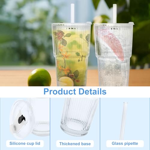Set 4 vasos de vidrio con tapa y popote 20 oz miniatura 7