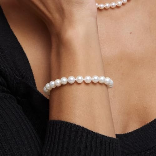 The Pearl Source 14K Gold 6-6.5mm Round White Japanese Akoya Saltwater Cultured Pearl Bracelet for Women Pearl Gifts for Christmas, Holidays and Anniversary2