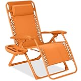 Best Choice Products Adjustable Zero Gravity Chair, Monochromatic Color Folding Patio Recliner w/Side Tray, Headrest - Tangerine