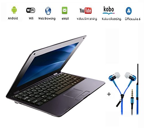 G-Anica® Netbook Ordinateur Portable Ultrabook Android 4.4, écran 10.2 Pouces, (HDMI, WiFi, Ethernet, 1.5GHz 512Mo + 4GO), Il est livré avec Un Écouteurs (Noir)
