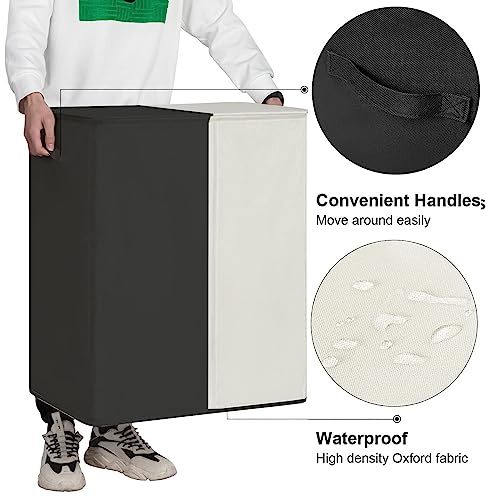 WOWLIVE 154L Double Laundry Basket with lid large washing basket and Removable Laundry Bags Large Collapsible 2 Dividers washing basket with Handles for Bedroom Laundry Room Closet (Black+Beige) - Image 4