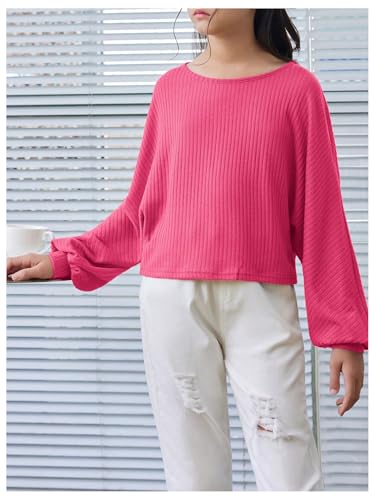Image of SweatyRocks Girl's Long Sleeve Ribbed T Shirt Round Neck Loose Pullover Tops