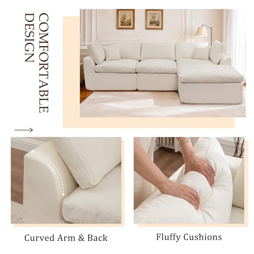 Korser 110" Cloud Sectional Couches for Living Room, Modern Modular Sectional Sofa with Ottoman, Boneless Cloud Couch with Comfy Deep Seats, Fluffy Chenille L-Shape Sofa Couch for Living Room, Beige - Image 5