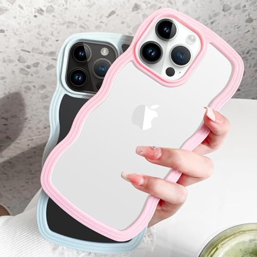 Image of MIDOS Back Cover Compatible with iPhone 14 Pro Max, Cute Curly Wave Frame Clear Case for Girls Women, Transparent Soft Silicone TPU Bumper Shockproof Protective Cover for iPhone 14 Pro Max (Mint)