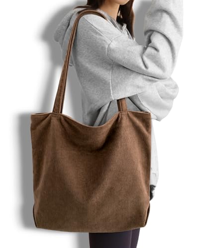 Image of Iioscre Corduroy Tote Bag for Women,Hobo HandBags with Zipper,Large Capacity Casual Shoulder Handbags with Inner Pockets