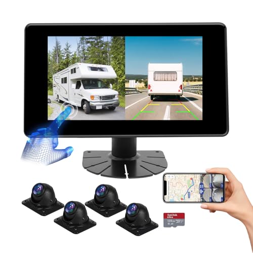 Image of RV Backup Camera System AI WiFi GPS 7 inch Touch Screen Monitor Vehicle Recording with 4 Pieces 1080P Rear Side View Waterproof Camera Live View on APP /Web /PC for Camper RV Truck Trailer Tractor Fleet