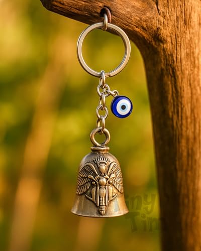 Image of Tiny Tim Guardian Bell with Evil Eye Charm - Protective Motorcycle & Car Accessory - Tibetan-Inspired Design - Wards Off Negative Energy - Ideal Gift for Bikers & Travelers