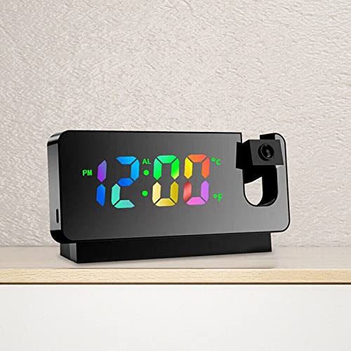 ZYWUOY Réveil à Projection, Projecteur Numérique LED Muet, 180° Grand Angle De Projection Double Réveil avec Fonction Snooze, 7,3 Pouces Reveil Projecteur Plafond pour La Maison, Charge USB, 12/24H