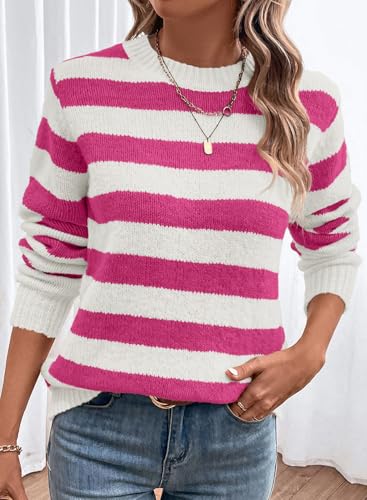 Image of Dokotoo Sweaters for Women 2026 Crewneck Striped Cute Color Block Fall Winter Knitted Pullover Tops