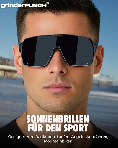 grinderPUNCH Polarisierte Sport-Sonnenbrille für Herren und Damen, leichte Sonnenbrille mit UV-Schutz für Schnee, Wandern, Radfahren, Laufen und Angeln (Schwarz)