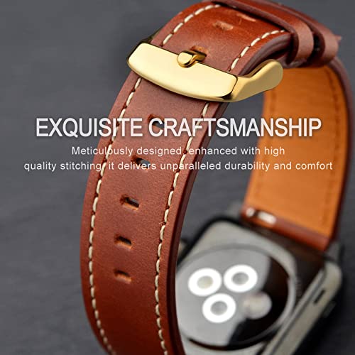 Image of ANNEFIT 19mm Watch Band with Gold Buckle, Quick Release Genuine Leather Replacement Strap (Red Brown)