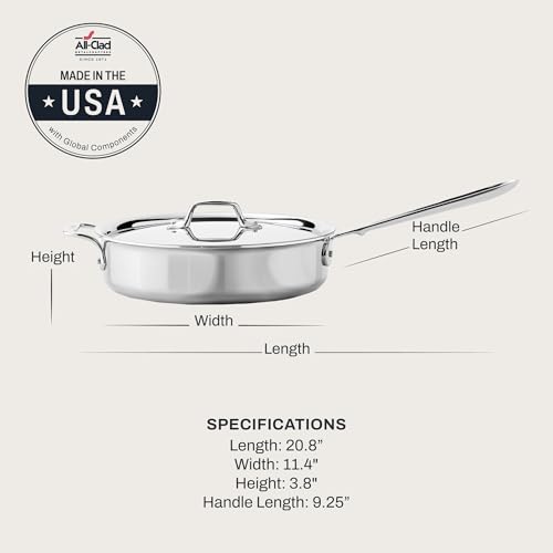 Image of All-Clad D3 Stainless Steel 3 Qt Saute Pan with Lid, Made in the USA