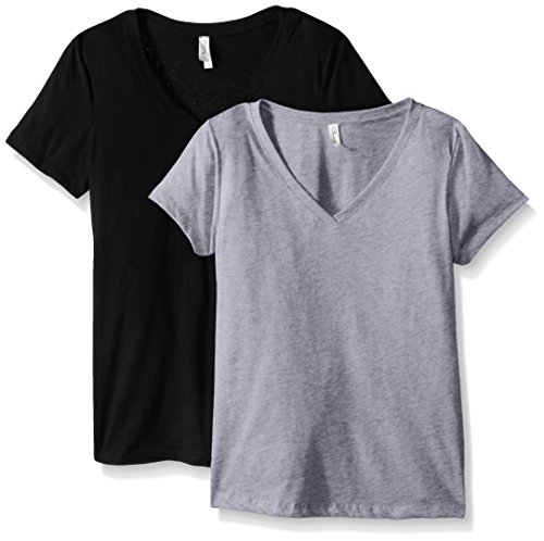 Clementine Apparel 2 Pack Short Sleeve T Shirts Tag Free V Neck Soft Comfort Cotton Blend Plain Undershirt Tees (1540)