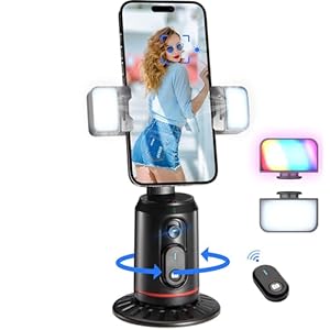 MQOUNY Auto Face Tracking Phone Holder, 360° Rotation Face Body Phone Tripod Smart Shooting Camera Mount with Rechargeable Remote and Light for Live Vlog Streaming Video, Rechargeable