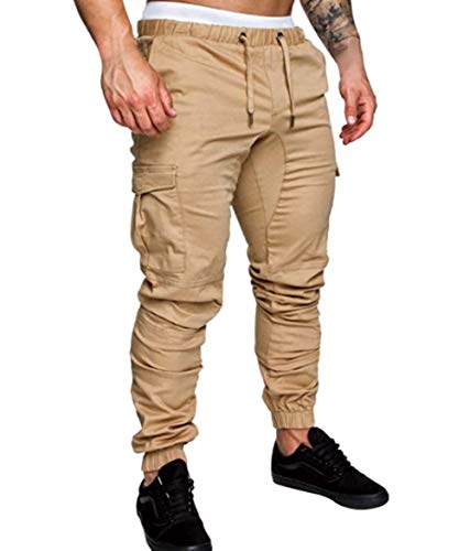 Leward Mens Fashion Joggers Sports Pants Slim Fit Casual Jogger Pant Chino Sweatpants Trousers Mens Long Pants (Khaki, M) #TOP7