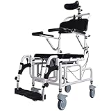 Upgraded Shower Chair, Tilt-in-Space Reclining Shower/Toilet Commode Chair, with Padded Seat, Back, Flip-Up Arm and Foot Rests, Commode Pail and Adjustable Headrest